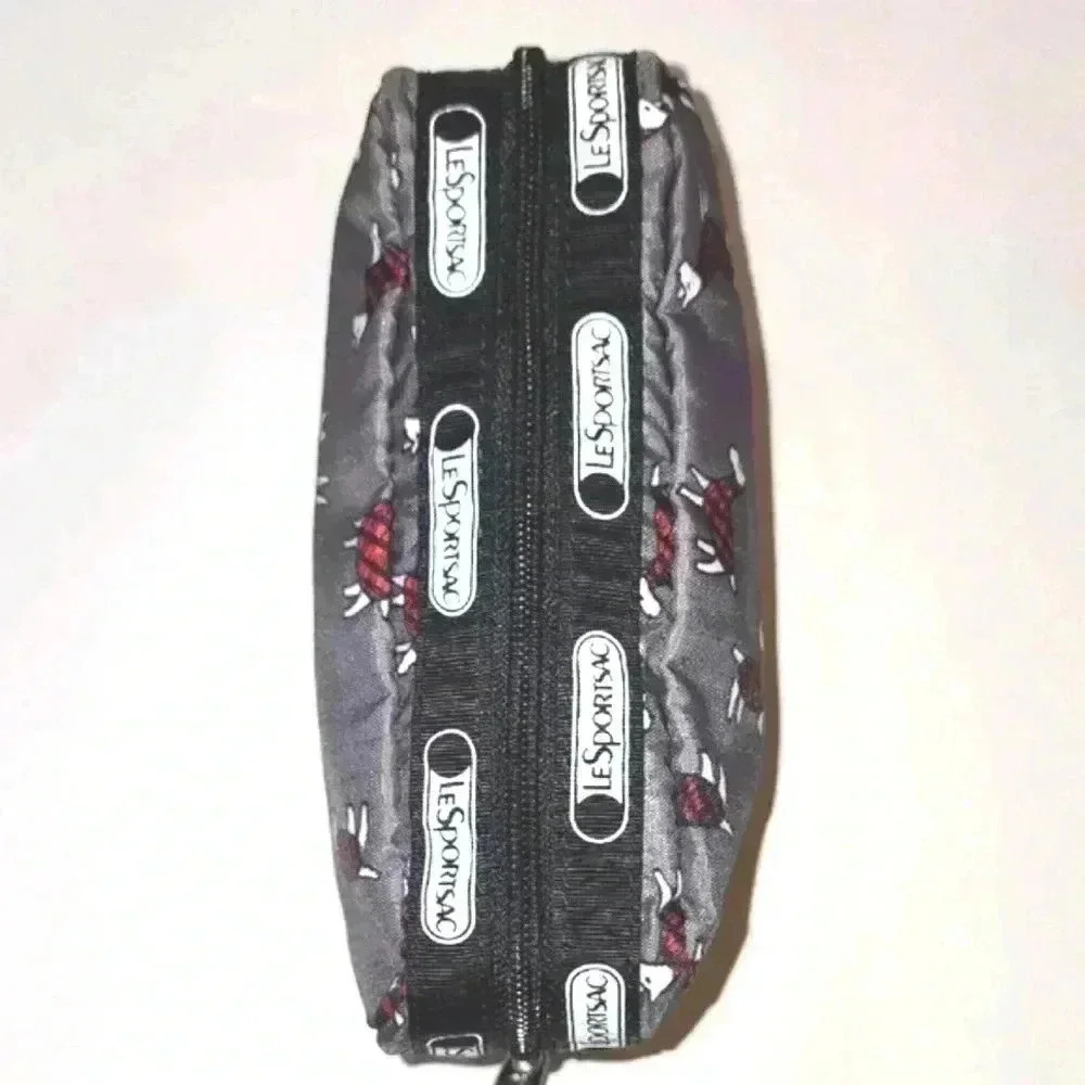 LeSportSac Lamb Black & Red Patterned Zipper Cosmetic Travel Bag 6.5 X 4 X 2" - Picture 5 of 13